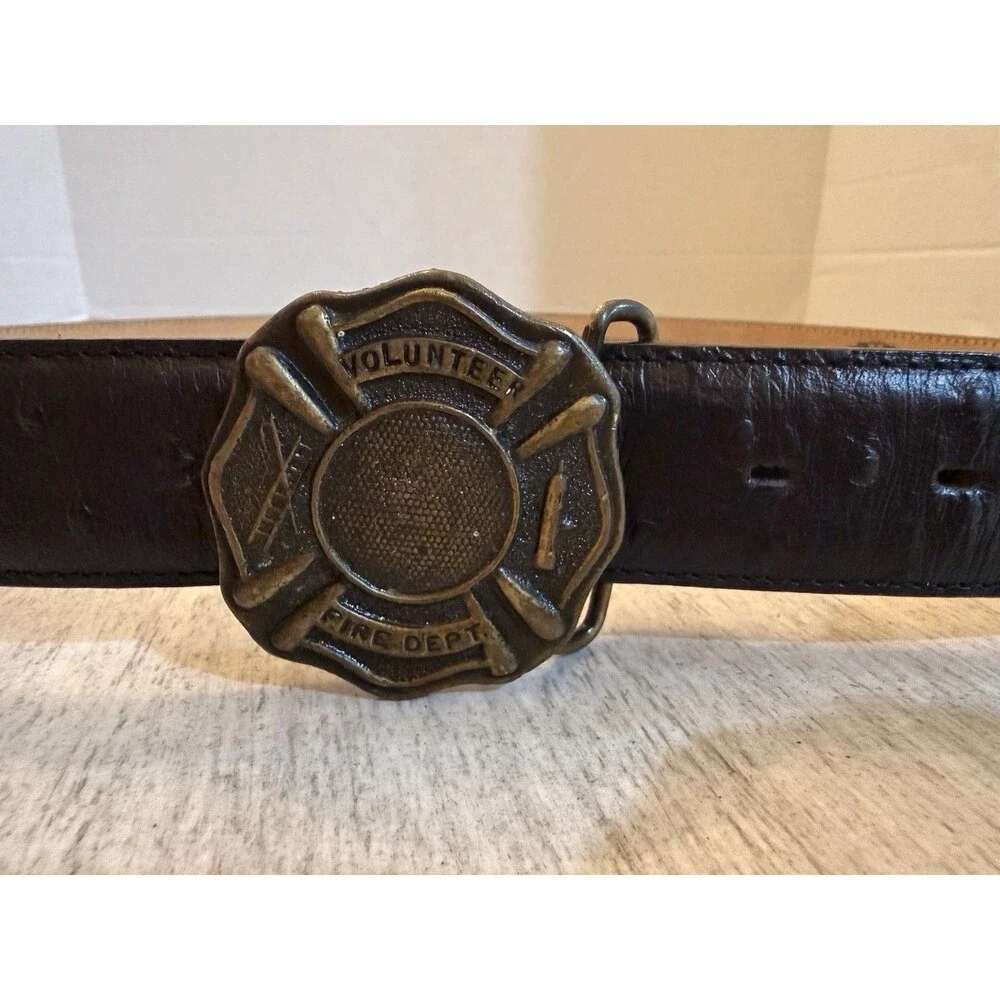 Vintage Solid Brass Volunteer Fire Department Belt Buckle Maltese Cross Ladder